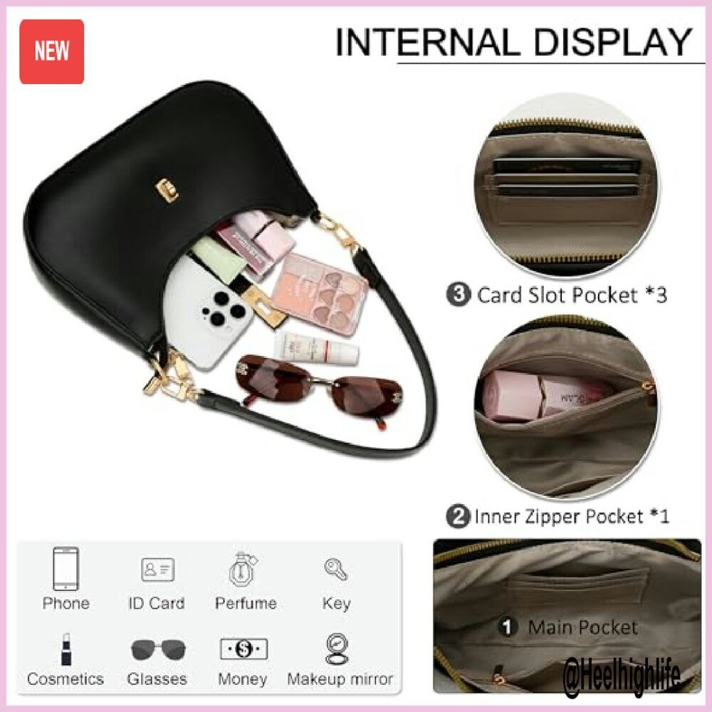 Vegan Leather Shoulder Bag with Detachable Strap, 10x7 Inches, Multi-Functional - Picture 6 of 8